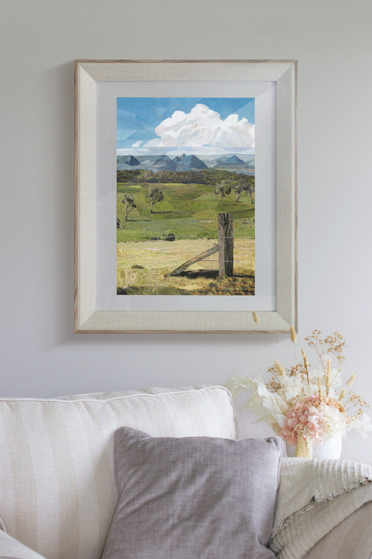 Hand-made Australian Collage Art - The Glass House Mountains